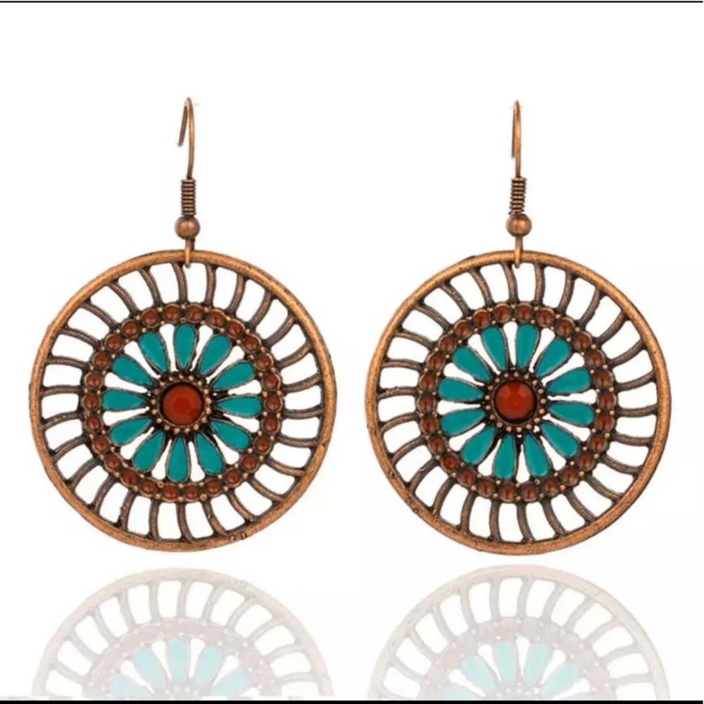 Round Enameled Dangle Earrings